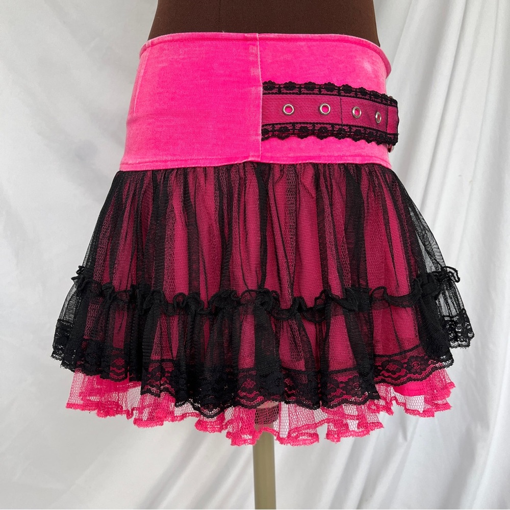 Vintage 1990s or Y2k Tripp NYC by Daang Goodman Neon Pink Denim Tutu Mini Skirt - Picture 2 of 7